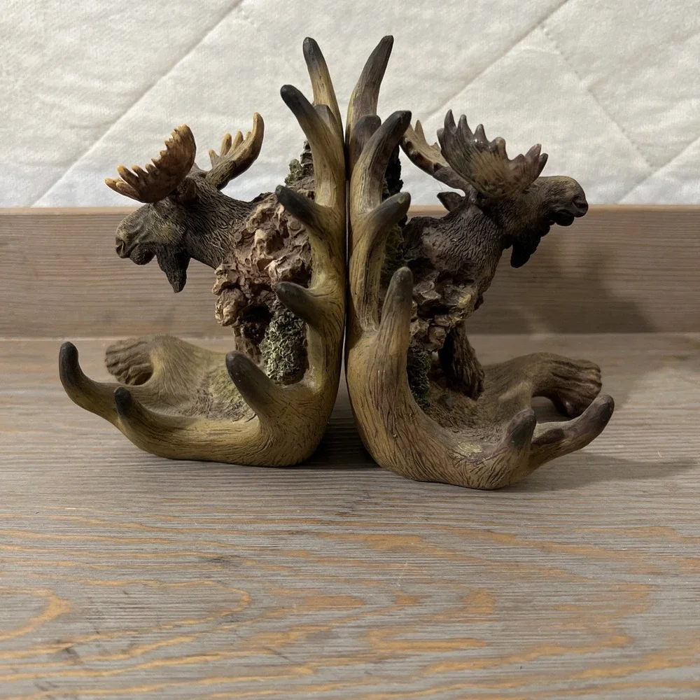 Moose Head Bookends Pair Cabin Country Farmhouse Wild Life Animals Resin Decor